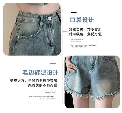 Denim shorts for women in summer, thin cut with holes and frayed edges, design sense, niche high street trendy brand new style