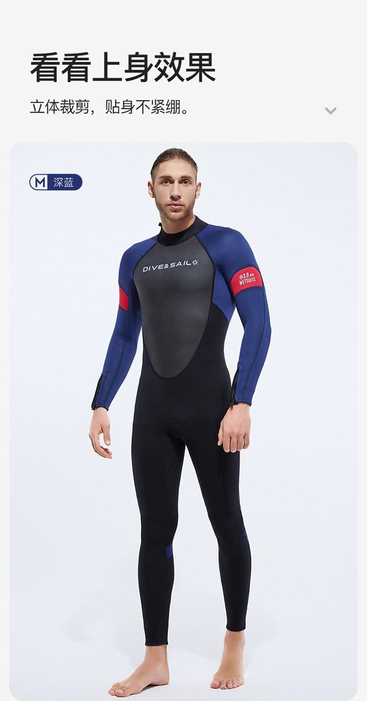 New 3mm Neoprene Wetsuit  One-Piece Suits Keep Long Sleeved Warm Surf Scuba Diving Suit Sunscreen  Beach Snorkeling Swimsuit