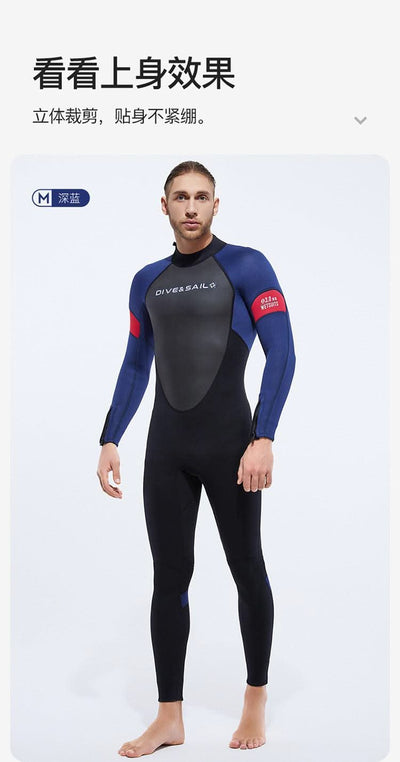 New 3mm Neoprene Wetsuit  One-Piece Suits Keep Long Sleeved Warm Surf Scuba Diving Suit Sunscreen  Beach Snorkeling Swimsuit
