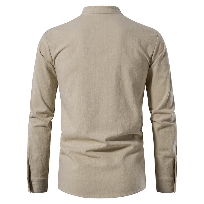 Happyjeffery Mens Cotton Linen Shirt Henry Collar with Drawstring Men Man Long Sleeve Beach Shirts Man Designer Cloth LS51