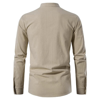 Happyjeffery Mens Cotton Linen Shirt Henry Collar with Drawstring Men Man Long Sleeve Beach Shirts Man Designer Cloth LS51