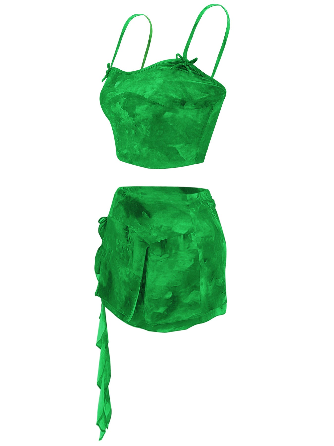Women's Summer Sexy 2 Pieces Set New Chic Printed Spaghetti Strap Sleeveless Crop Top and Elastic Waist Ruffles Mini Skirt Suits