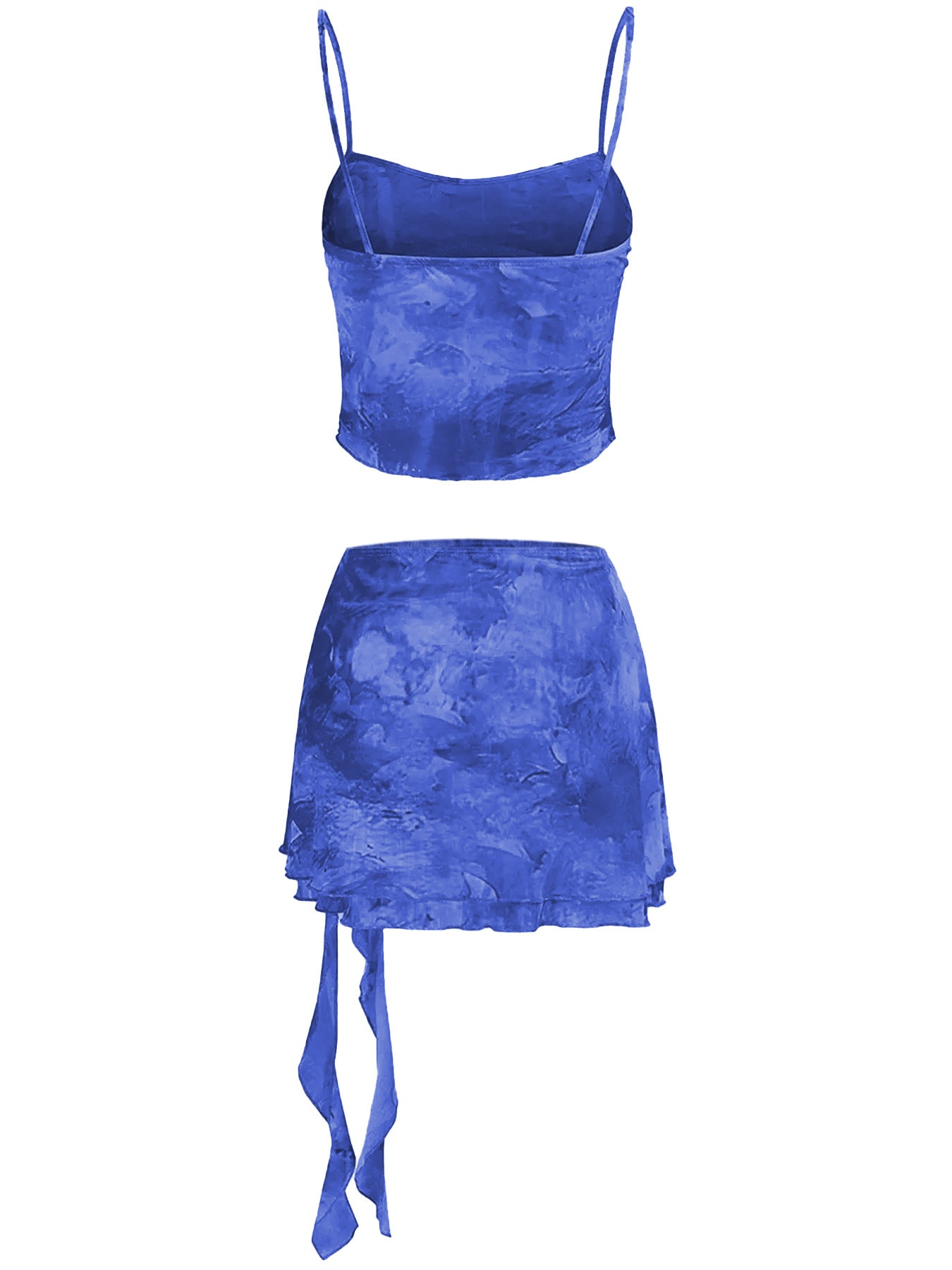 Women's Summer Sexy 2 Pieces Set New Chic Printed Spaghetti Strap Sleeveless Crop Top and Elastic Waist Ruffles Mini Skirt Suits