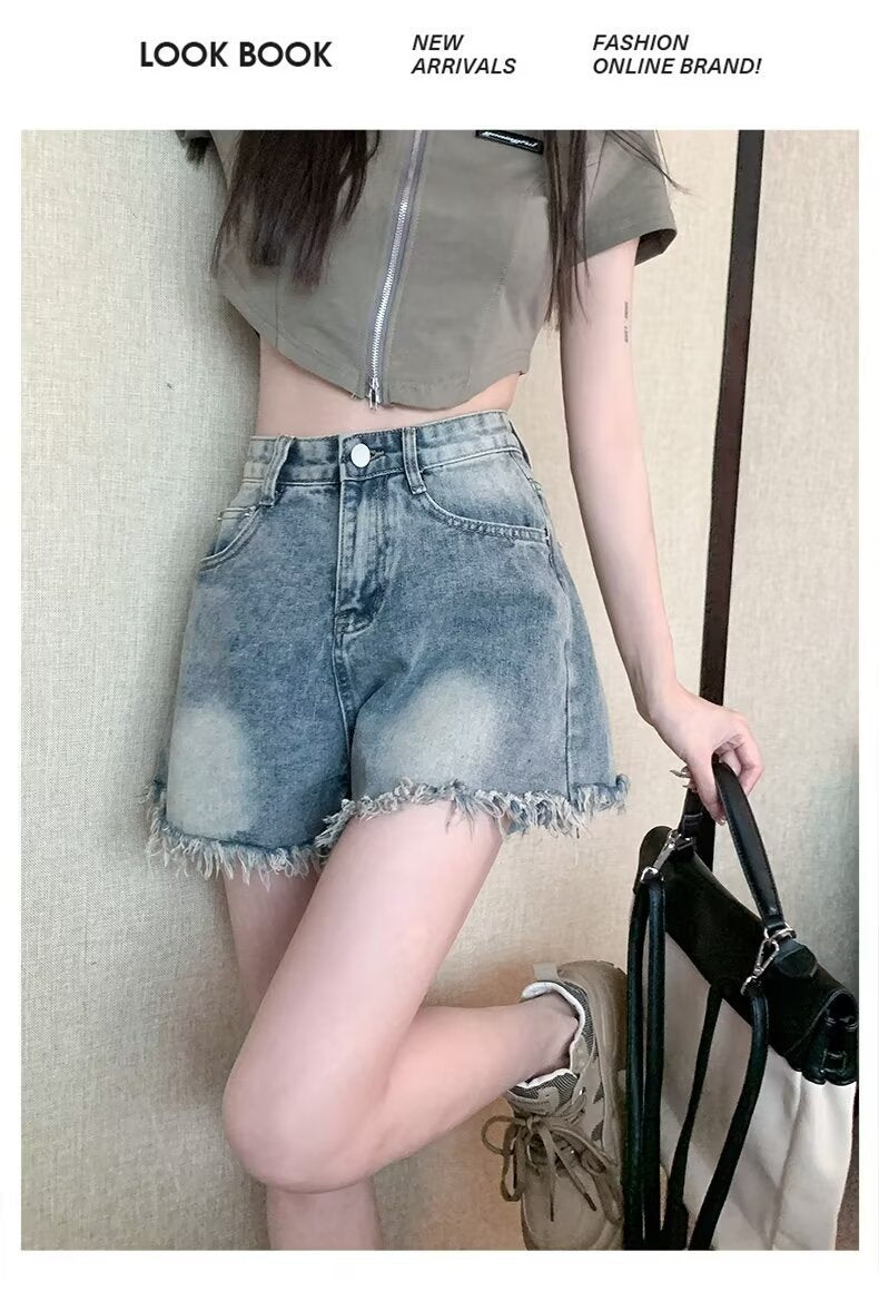 Denim shorts for women in summer, thin cut with holes and frayed edges, design sense, niche high street trendy brand new style
