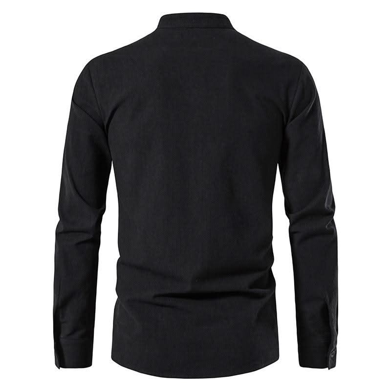 Happyjeffery Mens Cotton Linen Shirt Henry Collar with Drawstring Men Man Long Sleeve Beach Shirts Man Designer Cloth LS51