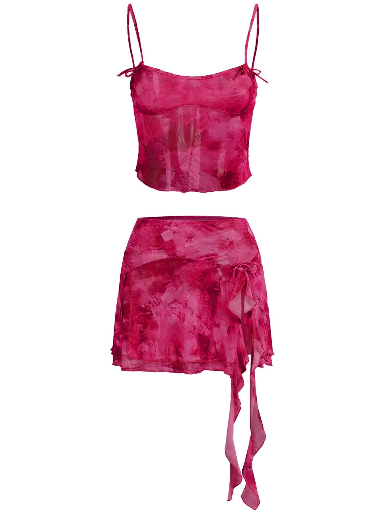 Women's Summer Sexy 2 Pieces Set New Chic Printed Spaghetti Strap Sleeveless Crop Top and Elastic Waist Ruffles Mini Skirt Suits