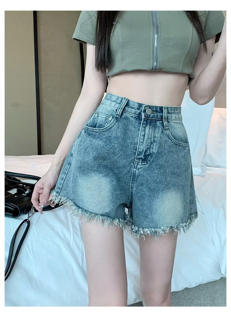 Denim shorts for women in summer, thin cut with holes and frayed edges, design sense, niche high street trendy brand new style
