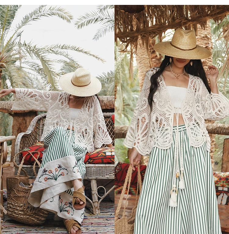 TIYIHAILEY Wide Leg Long Pants For Women Cotton Trousers Elastic Waist Casual Striped Embroidery Ladies 2025 New Fashion
