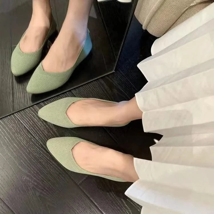 Women's Ballet Casual Shoes Slip-on Flats Knitting Ballerina Pointe Shoes