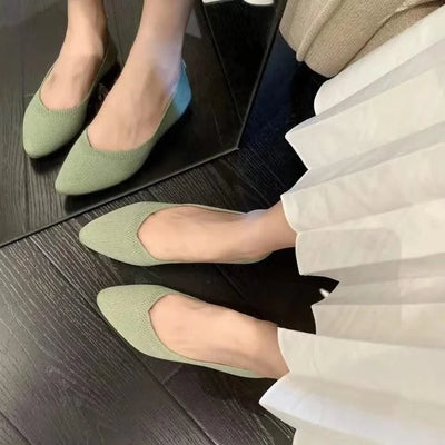 Women's Ballet Casual Shoes Slip-on Flats Knitting Ballerina Pointe Shoes