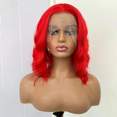 Short Curly Wavy Red Hair Wig Synthetic Free Part Shoulder Length 12 Inch Short Bob Wig 13X4 Lace Front Wigs for Women Party