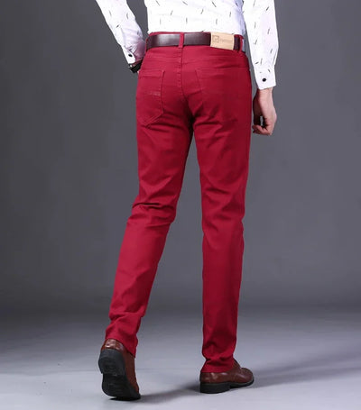 Men's Jeans Pure White Fashion Elastic Slim Youth Slimming Straight Leg Male Pants Business Casual Middle Age High End Trousers