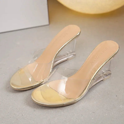 Shoes for Women Summer New Fashion Slip-on Women High Heels Crystal Wedge Shoes Female Peep Toe Casual Sandals Woman Slippers