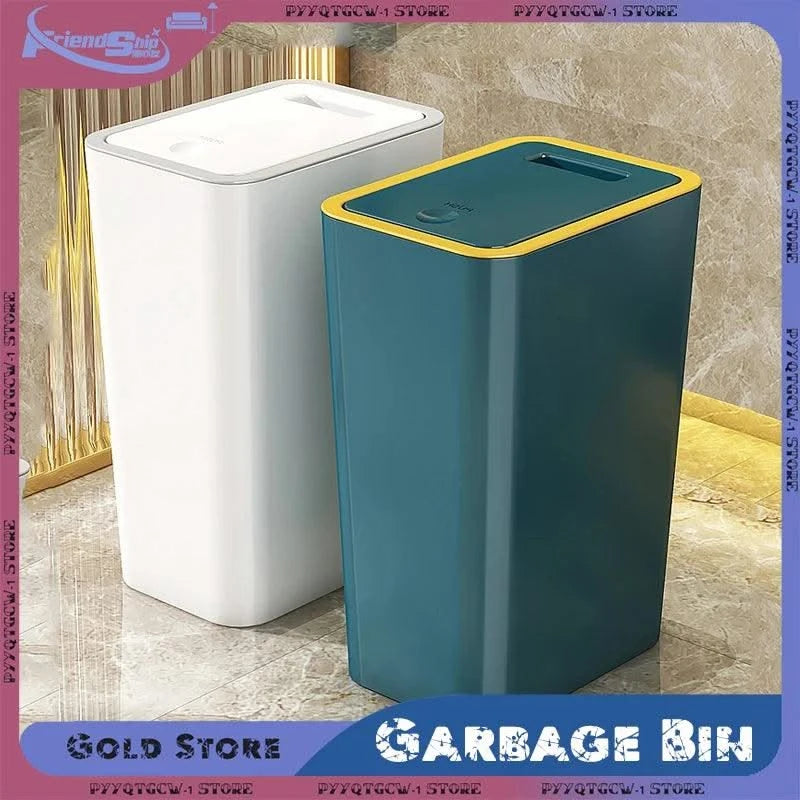 Trash Can with Lid Semi Automatic Large Capacity Garbage Bin Toilet Living Kitchen Bedroom Press Plastics Trash Bin Home Items