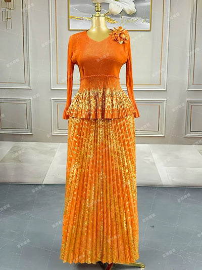 Luxury Women Chic Evening Dresses 2025 Formal Ball Gowns Elegant Party Miyake Pleated Long Sleeve Dress Female Plus Size Clothes