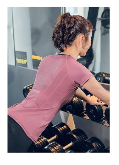 Women Yoga Tops Breathable Sport Fitness Workout Running Yoga Top Quick Dry Short Sleeve Gym T Shirt