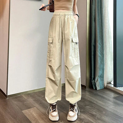 Fashion Women Joggers Pants Casual Female Chic Straight Cargo Pants Elastic High Waist Streetwear Slim Trousers Summer Thin