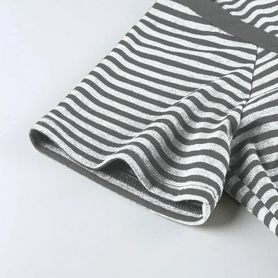 Korean Style Stripe Patchwork Women T-Shirts Short Sleeves Slim Fit Simple Causal Office Lady Clothing