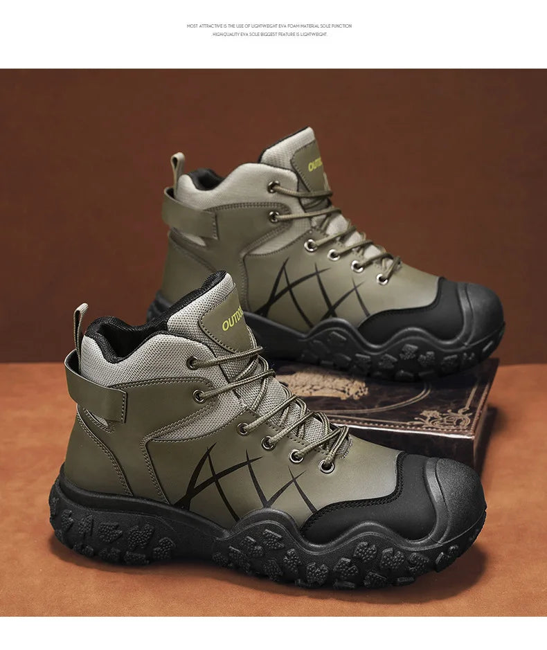 2025 Outdoor Men's Boots Hiking Shoes for Men Outdoor Boots Warm Leather Climbing Mens Shoes Waterproof Non-slip Men Ankle Boots