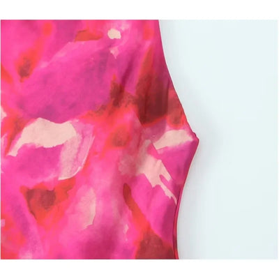 Women Printed Satin Midi Dress Spring Caual Women Back Button Sleeveless Dress Elegant Silk texture Female Chic Dress