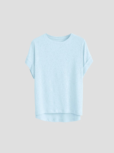 Women T Shirt Short Sleeve Cotton Linen Tops Crew Neck Oversize Dolman Plain Tees Spring Summer