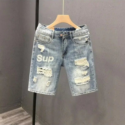 Fashion 2023 Summer Men's Blue Casual Solid Denim Jean Shorts with Ripped Holes Wash Designer Clothes Designer Men's Jeans