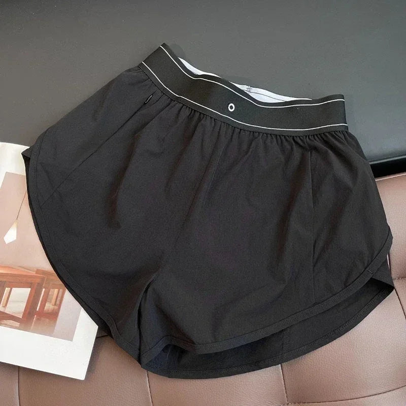 Sports High-Waisted Shorts Women's Black Biker Shorts Summer Loose Casual Quick Drying Breathable Running Wide Leg Shorts