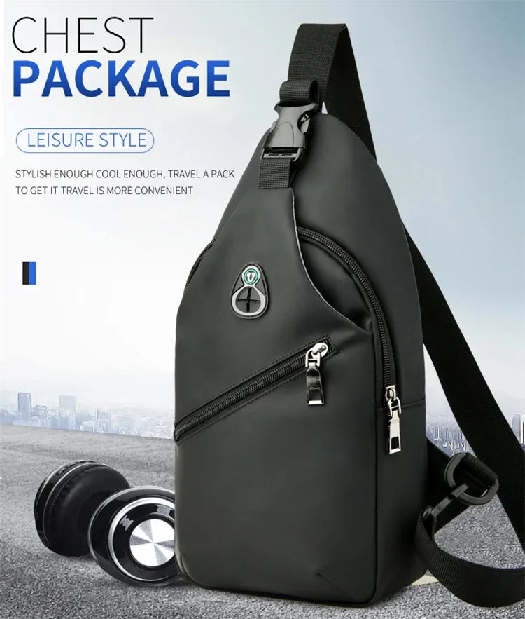 Men Fashion Laptop Waist Packs Trendy Computer Chest Bag Usb Shoulder Bag Leisure Chest Bag Large Capacity Crossbody Bag