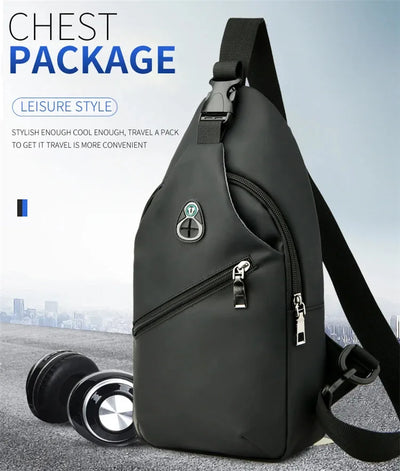Men Fashion Laptop Waist Packs Trendy Computer Chest Bag Usb Shoulder Bag Leisure Chest Bag Large Capacity Crossbody Bag