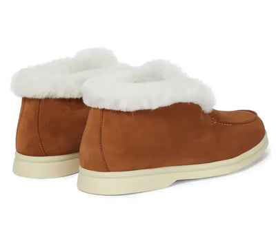 Fur Ankle Boots Women's Cow Suede Loafers High Quality 2025 Winter Flat Shoes Fur Integrated Warm Snow Boots