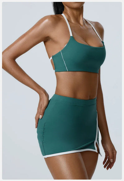 Women Yoga  Workout Set Bra and Shorts Two Piece Patchwork Open Sexy Back Elastic Fitness Sexy Yoga Outfit Sport  Women