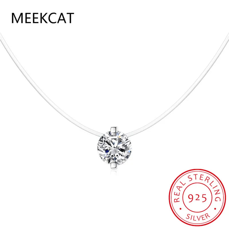 6mm 8mm Moissanite Pendant 925 Silver Solitaire Necklace for Women Invisible Fish Line Chain Jewelry Choker Valentine's Gift
