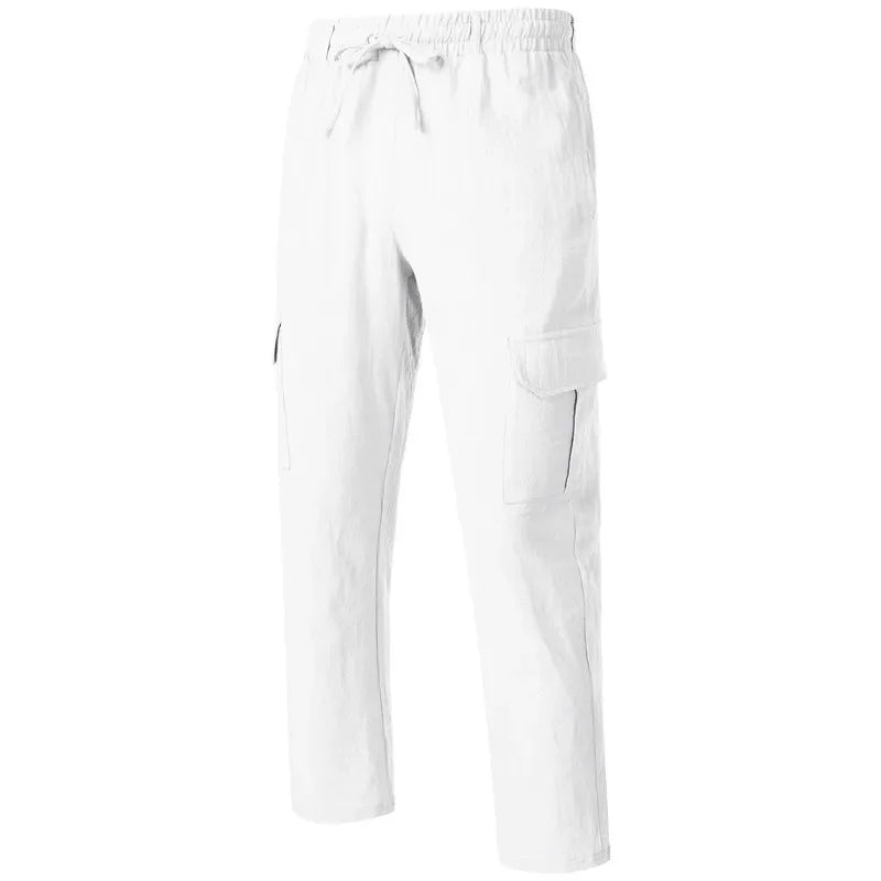 Men's Casual Trousers Loose Comfortable cargo pants Pants Man Cotton Linen multi-pocket Straight trousers Beach thin men Pants