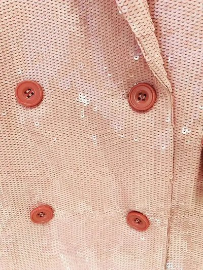 DEAT Fashion Women's Blazer Notched Collar Double Breasted Sequins Full Sleeves Pink Suit Jackets Autumn 2025 New Tide 7AB643