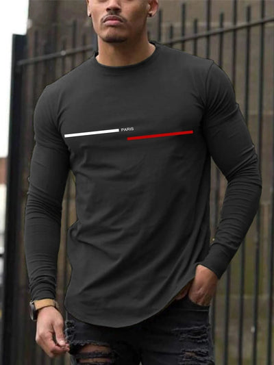 Trendy printed round neck long-sleeved T-shirt | Versatile |Casual Tops | Men's T-shirt