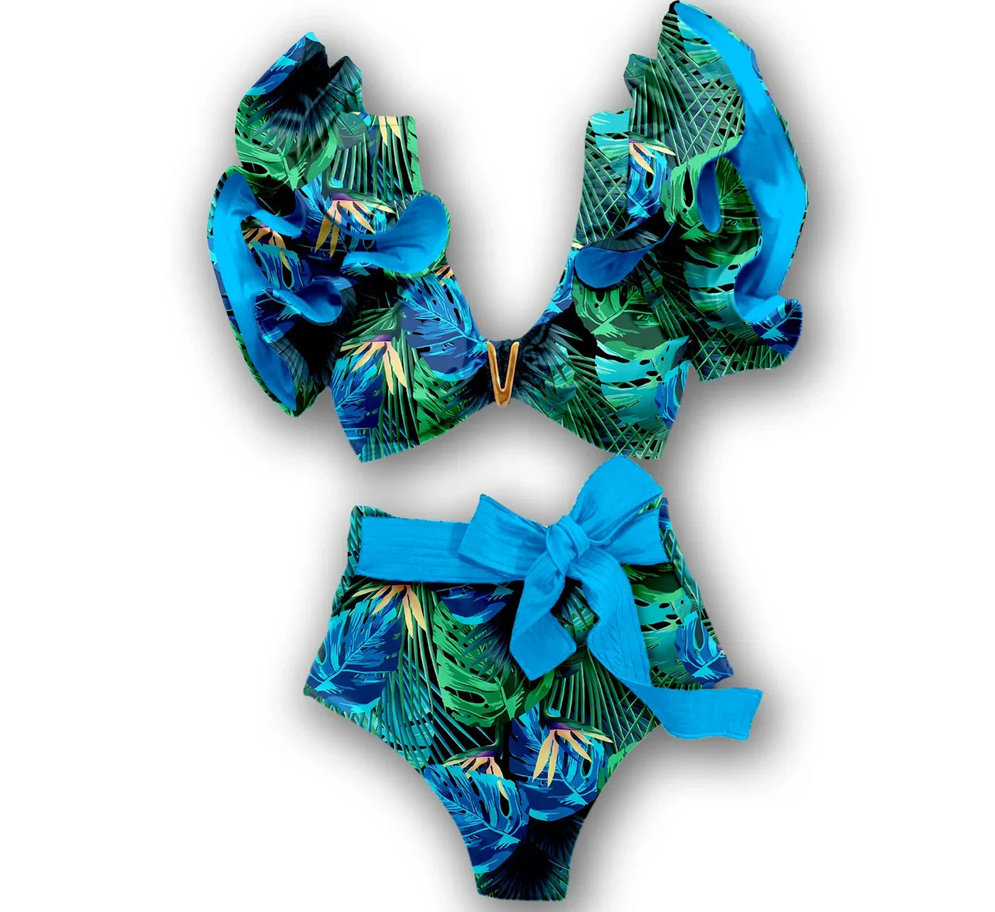 Swimwear High Waist Bikinis with Belt V Neck Shirring Swimsuit Women Ruffle Bathing Suit y2k Drawstring Beachwear