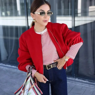 Zipper Bomber Jackets for Women Soft Cropped Long Sleeve Sports