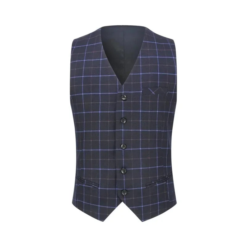  Men's Suit Checked Men's Suit Slim Fit 3-Piece Suits for Business Wedding