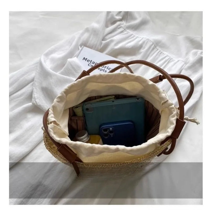 Fashion Retro Shoulder Bag Women Handbag Luxury Brand Designer Tote Women Straw Shoulder Messenger Bag Elegant Ladies Beach Bags