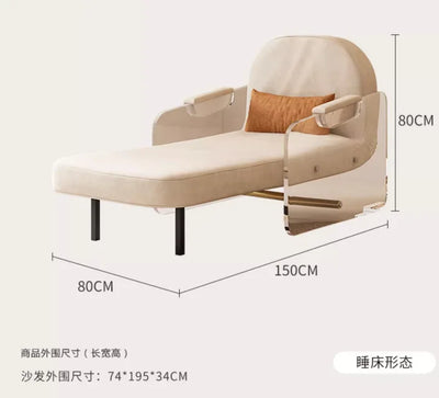 Cream Wind Folding Sofa Bed Single Living Room Small Apartment Dual-purpose Fabric Suspension Sofa Study Folding Bed