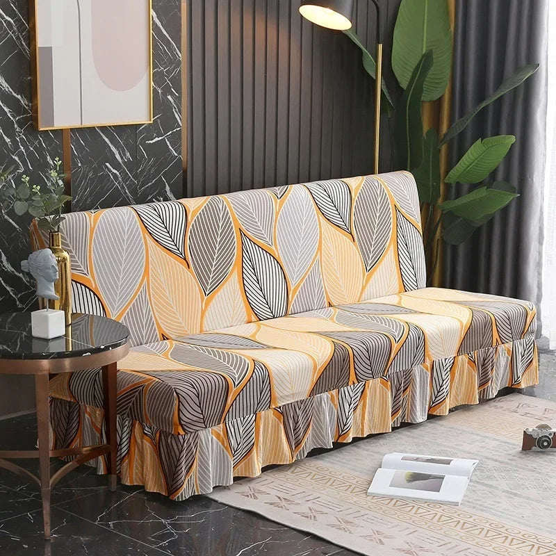 1/2/3Seater Sofa Bed Cover with Skirt Elastic Printing Seat Cover Armless Sofa Bed Cover Sofa Covers for Living Room Home Decor