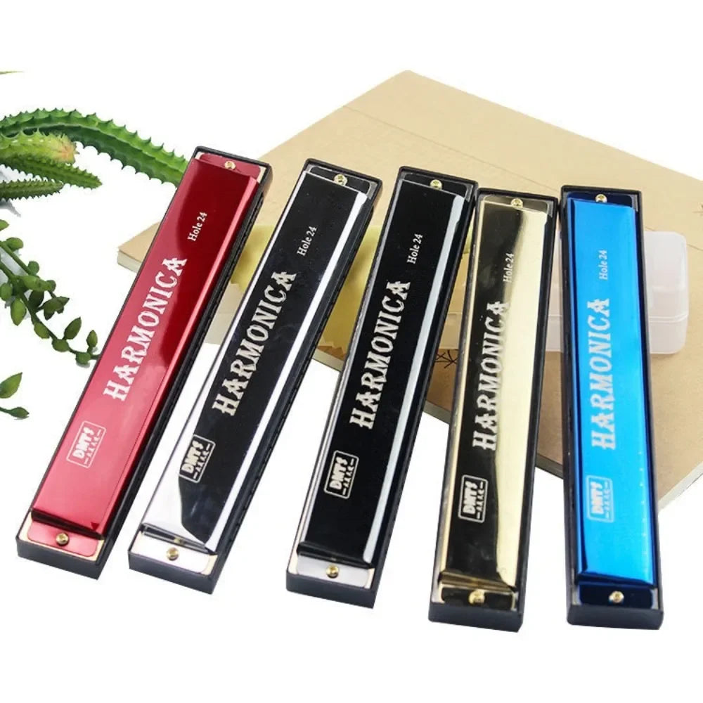 Double Row 24 Hole Harmonica Professional Play Blues Harmonica Tremolo Harmonica Beginner Jazz Folk Harmonicas Blues Rock