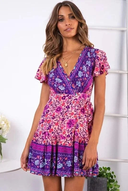 Elegant Women's Dresses Summer Bohemian Dress Vestidos Curtos Mujer Kadın Elbisesi Yazlık Kısa Elbiseler Midi Elbiseler Robe Ete
