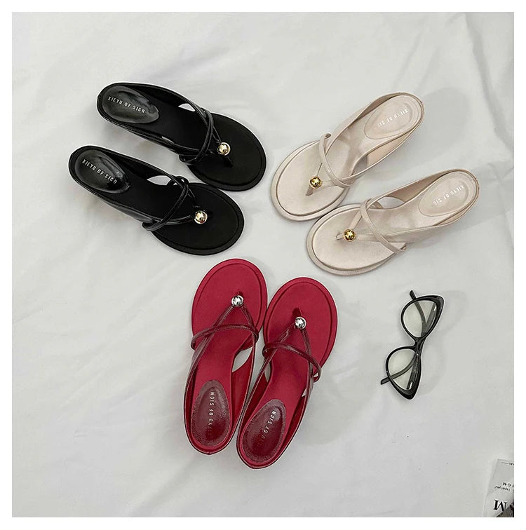 Women's Slippers Heeled Sandals Casual Flip Flops Shoes Woman 2025 Trend Summer Shallow Dress Design Pumps Clip Toe Slides Mujer