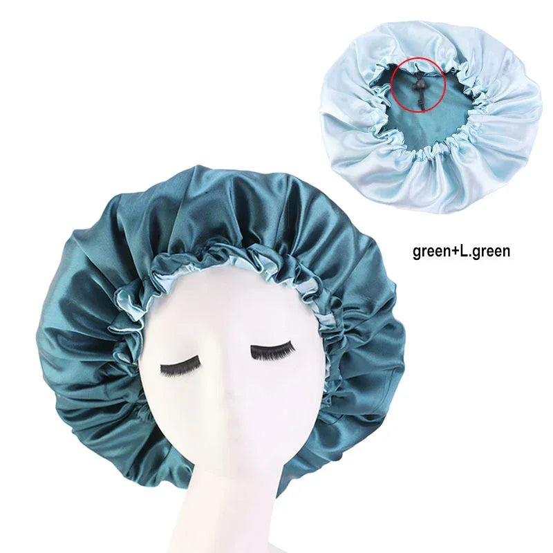 Hair Satin Bonnet For Sleeping Cap Silk Bonnet Bonnet Femme Women Night Sleep Cap Head Cover Flower Elastic Band Solid