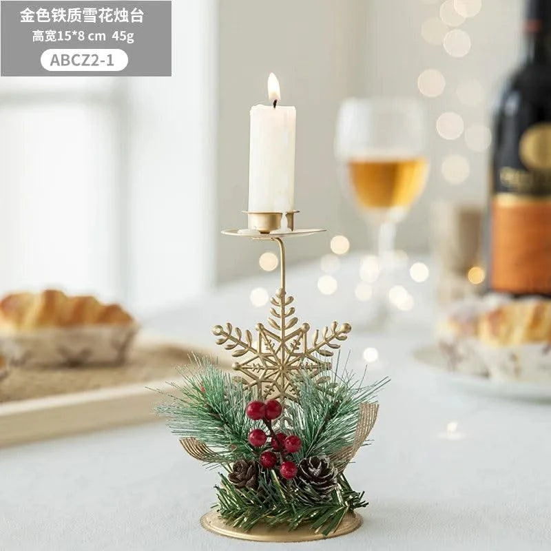 Christmas Golden Wrought Iron Candlestick Elk Snowflake Xmas Tree Candle Holder New Year Merry Xmas Table Decoration Home Items