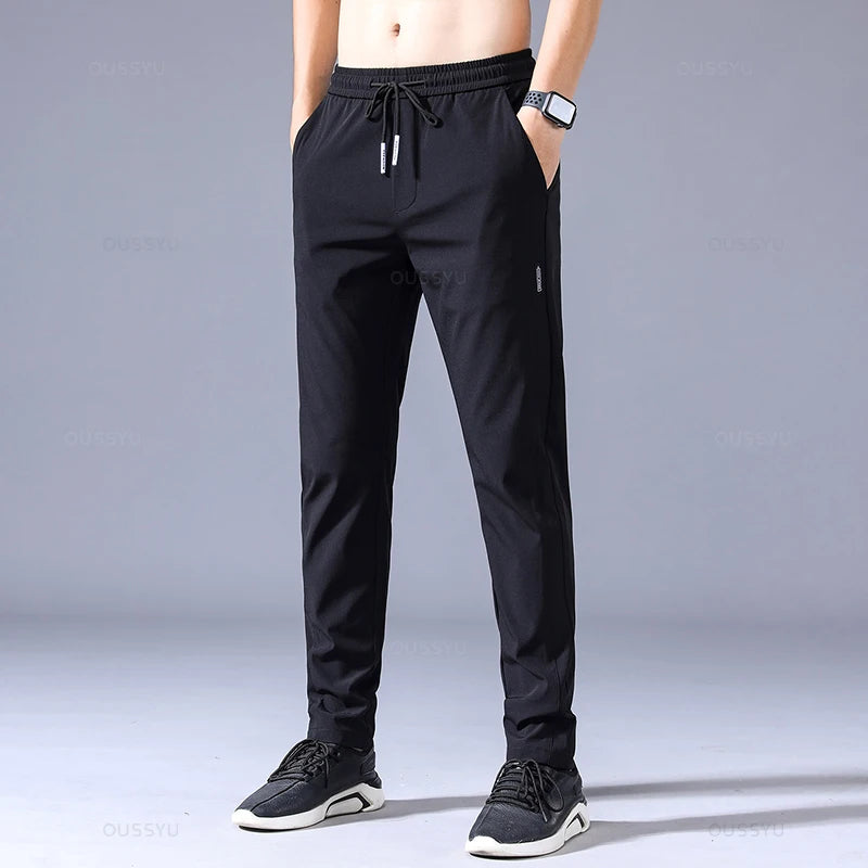 2025 Men's Trousers Spring Summer New Thin Green Solid Color Fashion Pocket Applique Full Length Casual Work Pants Pantalon