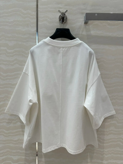 100% Cotton White Top Shoulder-loose High-end Short-sleeved Women T-shirt