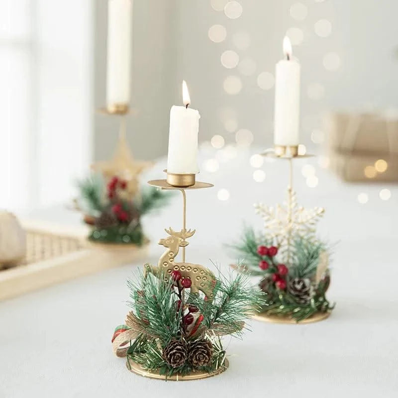 Christmas Golden Wrought Iron Candlestick Elk Snowflake Xmas Tree Candle Holder New Year Merry Xmas Table Decoration Home Items