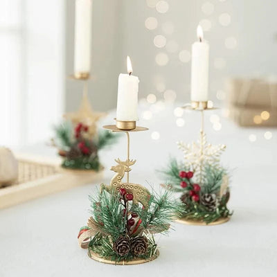 Christmas Golden Wrought Iron Candlestick Elk Snowflake Xmas Tree Candle Holder New Year Merry Xmas Table Decoration Home Items